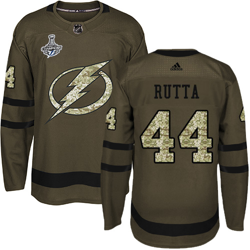 Men Adidas Tampa Bay Lightning #44 Jan Rutta Green Salute to Service 2020 Stanley Cup Champions Stitched NHL Jersey->tampa bay lightning->NHL Jersey